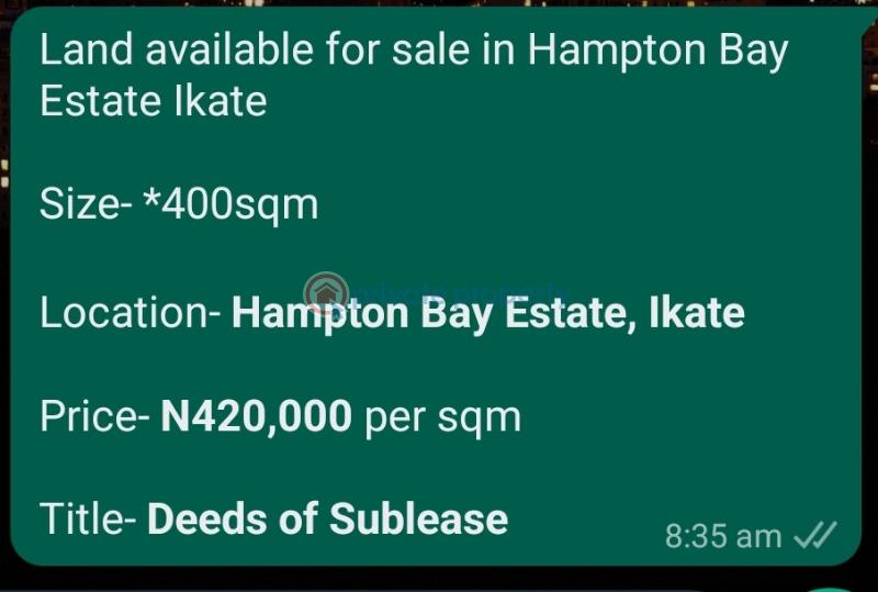 For sale Land Hampton Bay Estate Ikate Ikate Elegushi Lekki Lagos (PID
