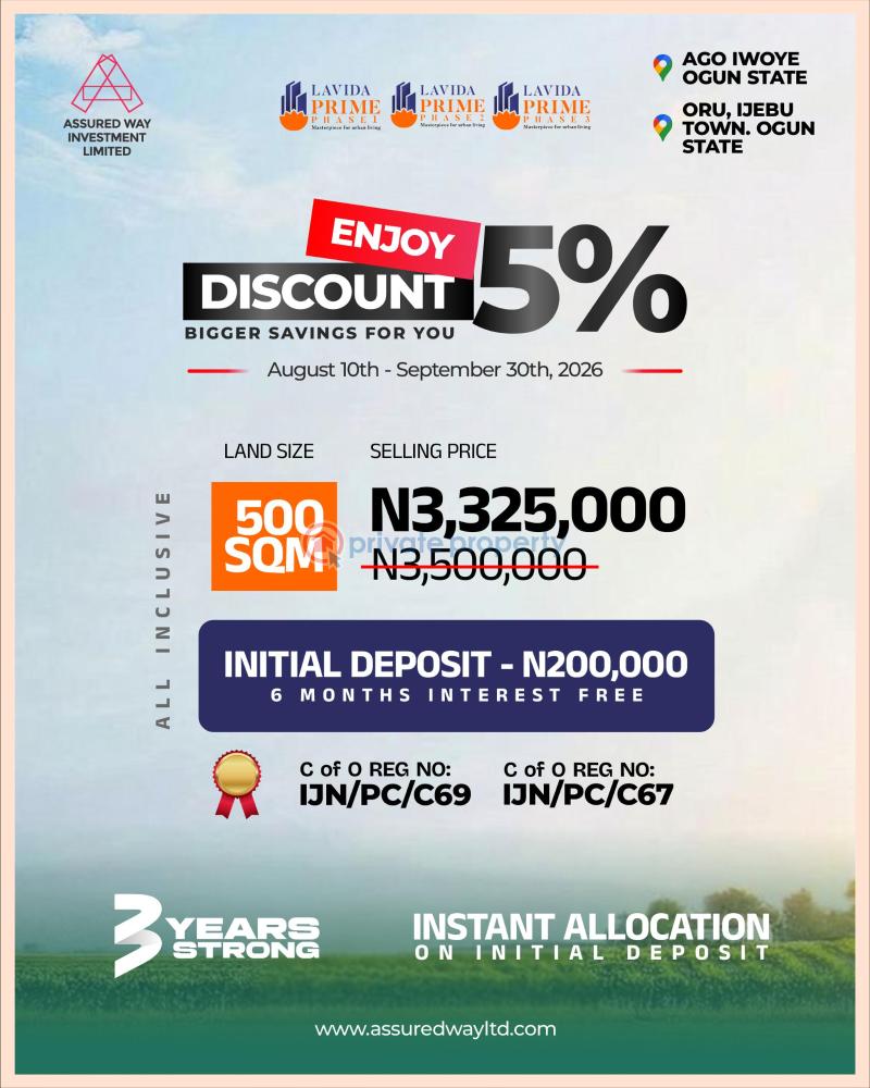 Residential Land For Sale Lavida Prime 1,2 & 3 Ago Iwoye & Oru Ogun State Ogun Ogun area 