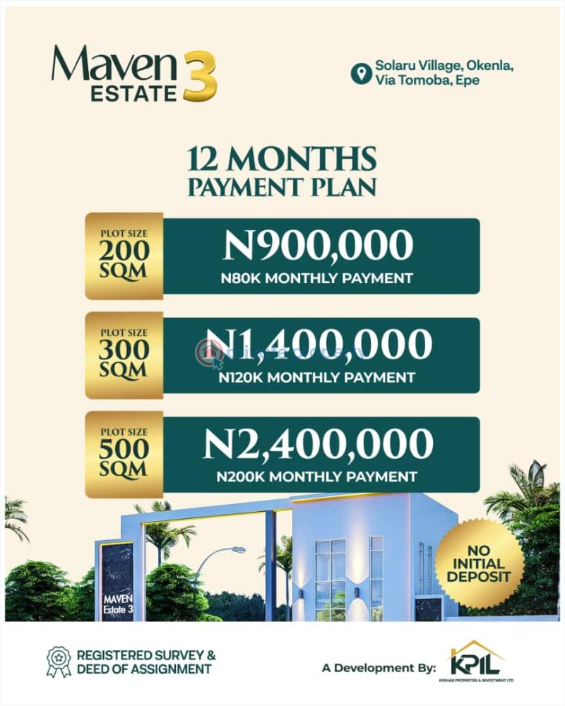 Residential Land For Sale Maven Estate 3 At Solar Village Okenla Via Tomoba Epe Lagos