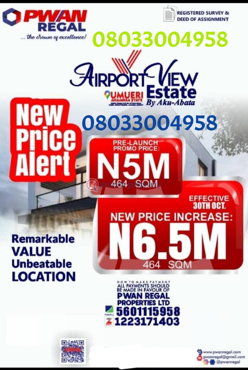 Residential Land For Sale Beside Chinua Achebe International Airport Umueri Anambra Area 