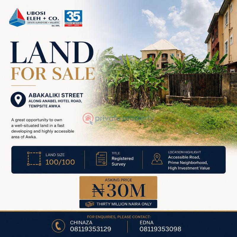 Residential Land For Sale Abakaliki Street Awka North Anambra