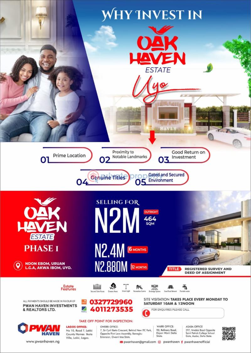 For sale Land Oak Heven Estate Phase1 Ndon Ebom Uruan Lga Uyo Akwa
