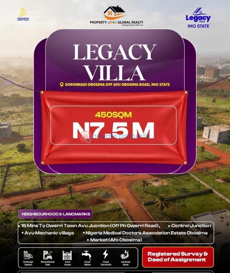 Residential Land For Sale Legacy Villa Estate Located At Soronnadi Obosima Off Avu Obosima Road Ohaji/Egbema Imo