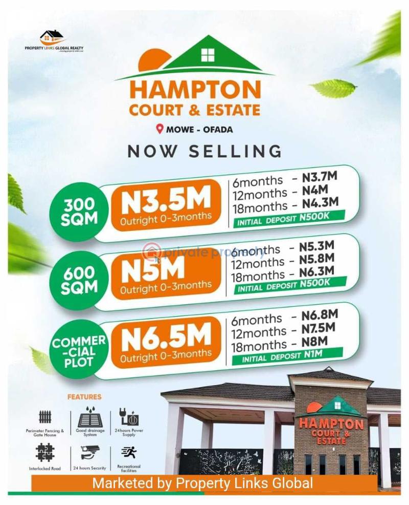 Residential Land For Sale Hampton Court & Estate Located At Mowe Ofada Mowe Ogun area  - 0