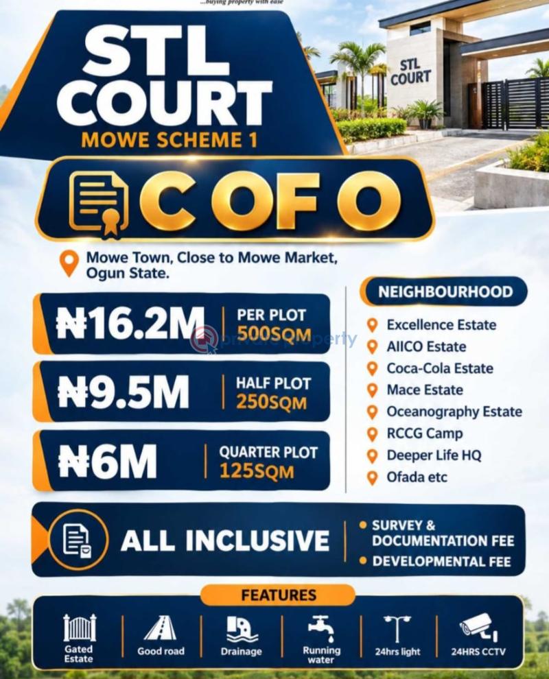 Residential Land For Sale Stl Court Scheme 1 By Mowe Market Mowe Ogun area  - 1