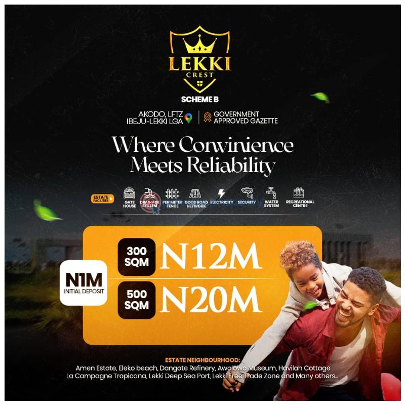 Residential Land For Sale Lekki Crest Scheme B This Estate Guarantees You 100% Return On Investment And Also Shares Close Proximity To Prominent Landmarks Akodo Ise Ibeju-Lekki Lagos