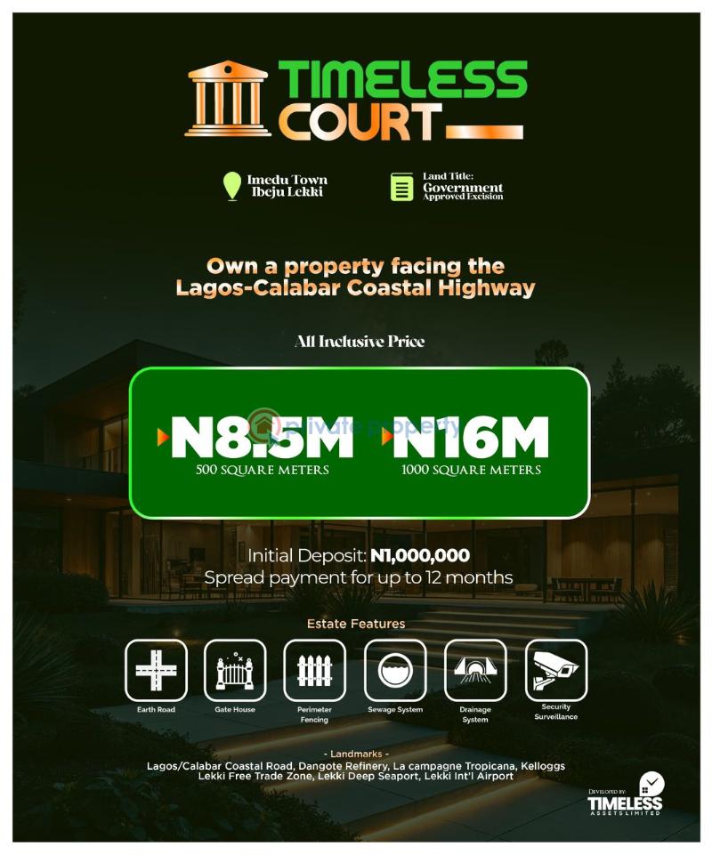 Residential Land For Sale Timeless Court Estate Is Directly Facing The Lagos Calabar Coastal Road Imedu Town Ibeju-Lekki Lagos