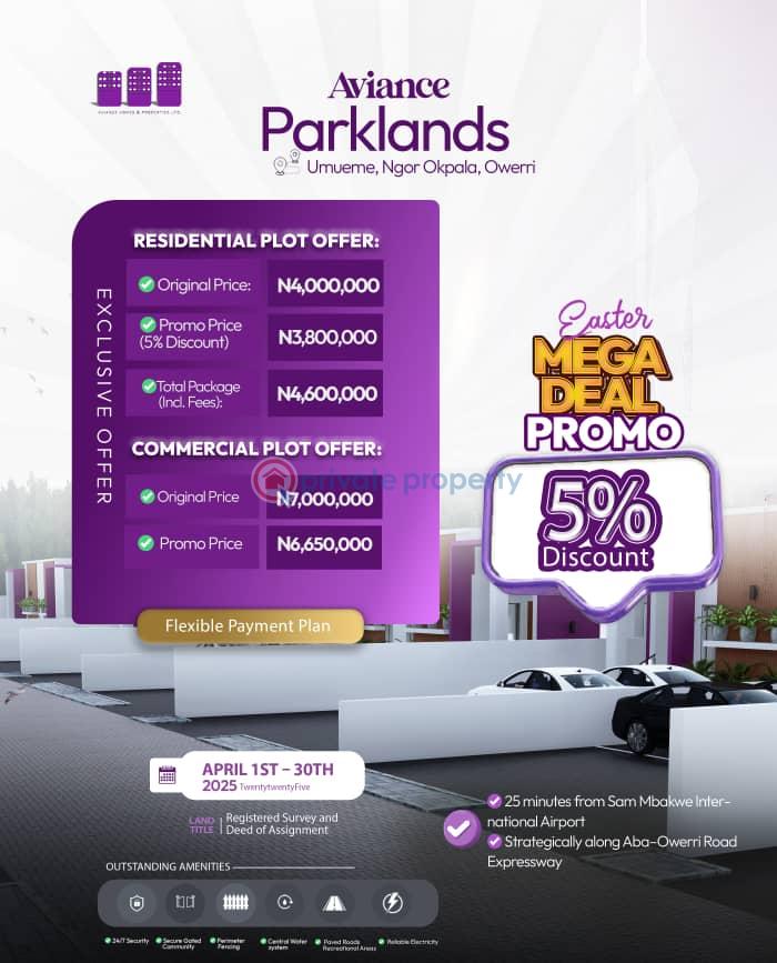 Residential Land For Sale Aviance Parklands Estate Located At Umueme Ngor Okpala Selling Fast Owerri Imo