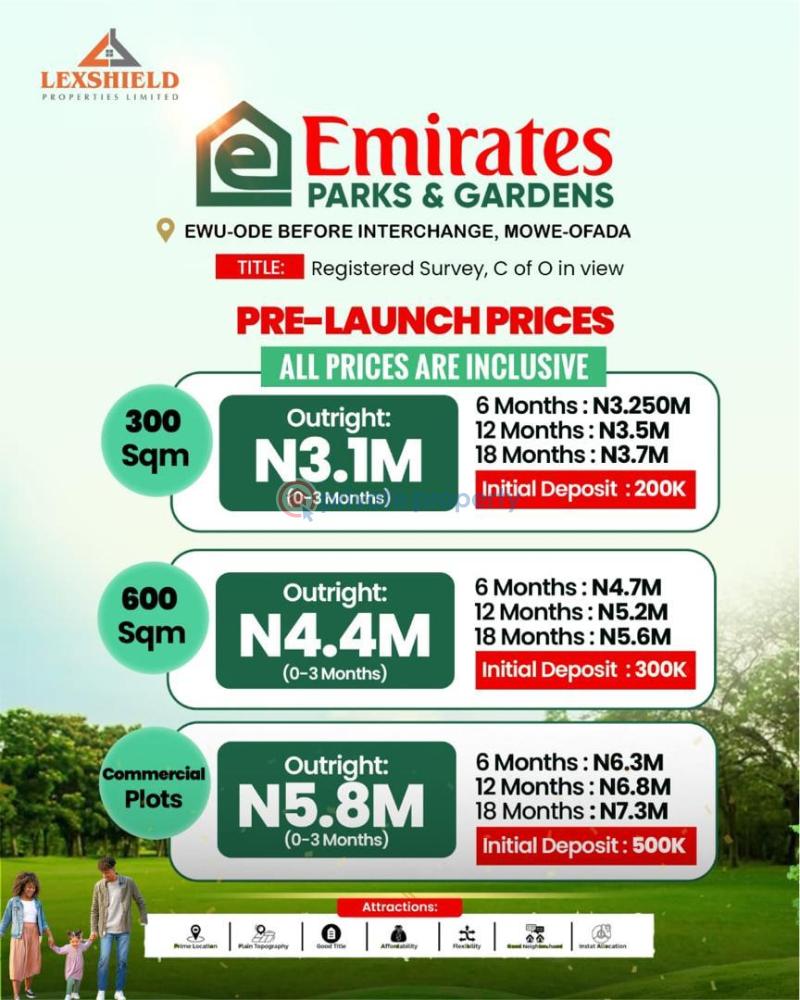 Mixed use Land For Sale Emirates Park And Garden Located At Ewu Odee Mowe Ofada Mowe Ogun area 