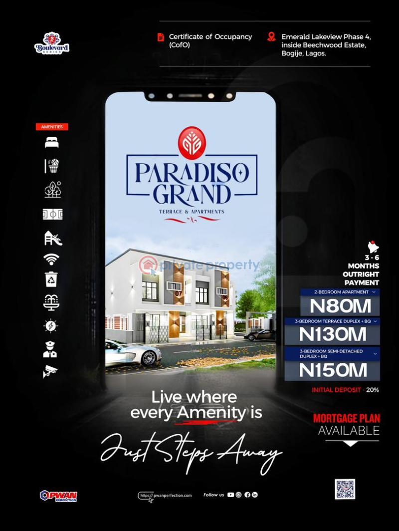 2 bedroom Block Of Flats For Sale Paradiso Grand Terrace & Apartments, Bogije, Lagos. Eleko Ibeju-Lekki Lagos - 0