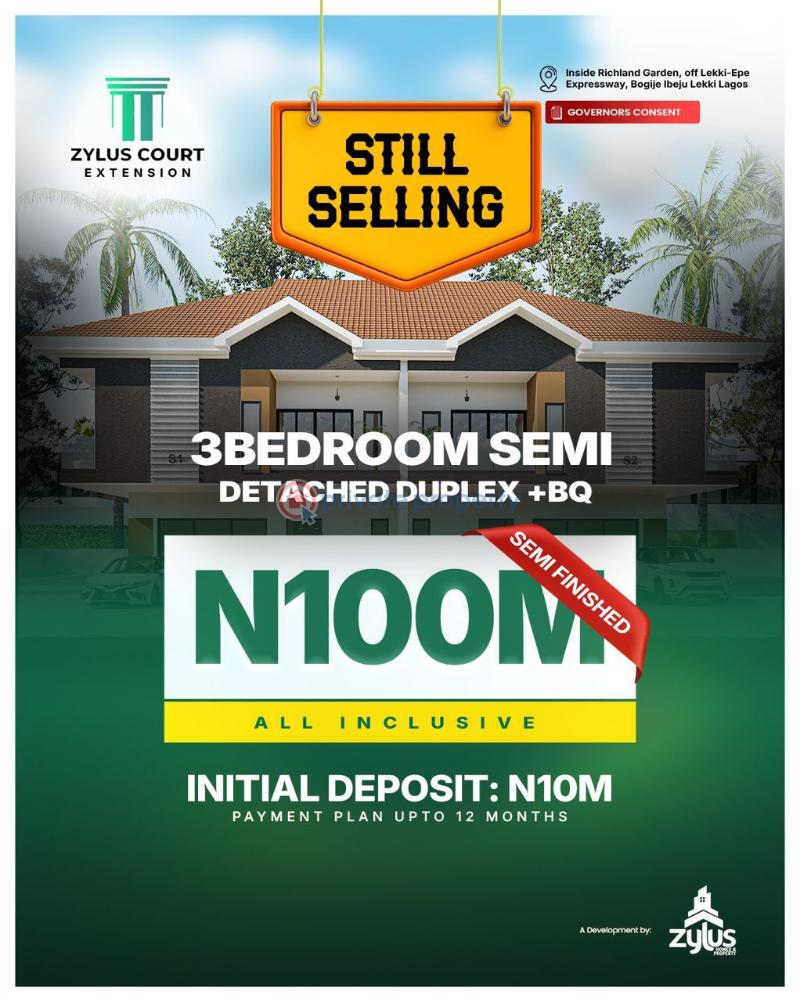 3 bedroom Semi detached Duplex For Sale Zylus Court Extension Inside Richland Garden Bogije Off Lekki Epe Expressway Along Lekki Expressway Lagos
