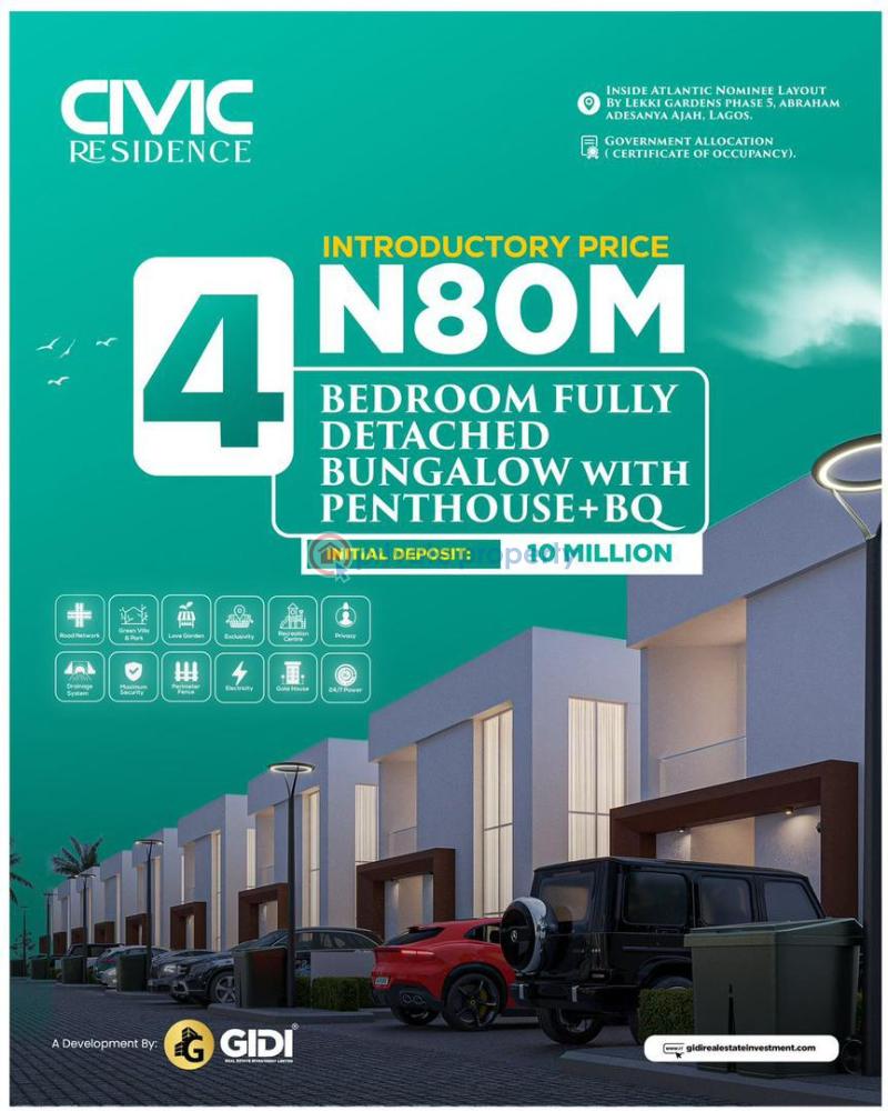 4 bedroom Detached Bungalow For Sale Civic Residence Estate ,atlantic Nominee Estate Abraham Adesanya Ajah Lagos - 1