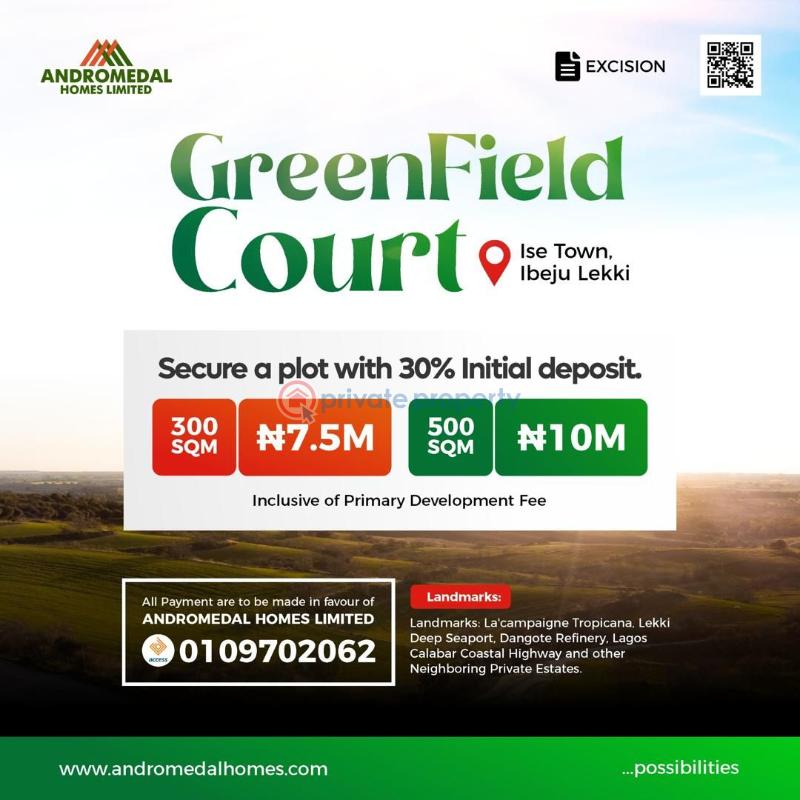 Residential Land For Sale Greenfield Court 15 Minutes Drive From Dangote Refinery Ise Town Ibeju-Lekki Lagos