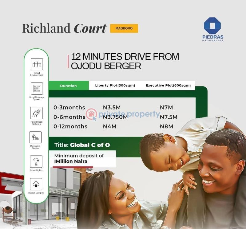 Residential Land For Sale Richland Court Estate 12 Minutes Drive From Ojodu Berger Magboro Lagos Extension Ogun
