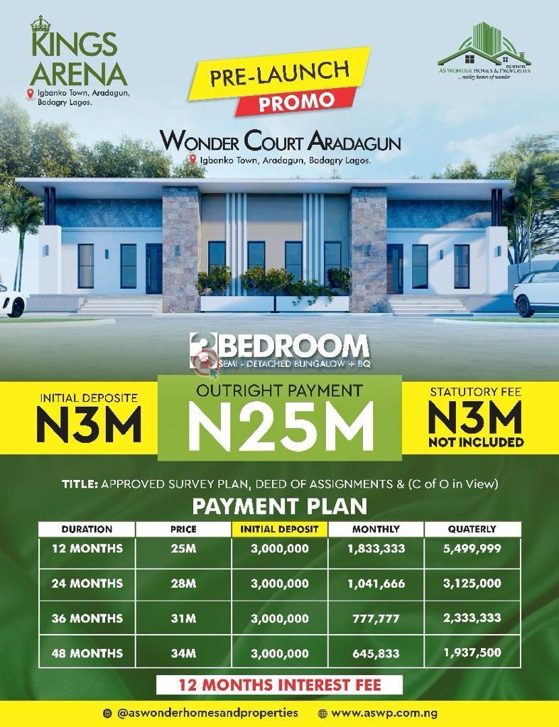 3 bedroom Detached Bungalow For Sale King's Arena Estate, Igbanko Town, Aradagun Badagry Lagos - 1