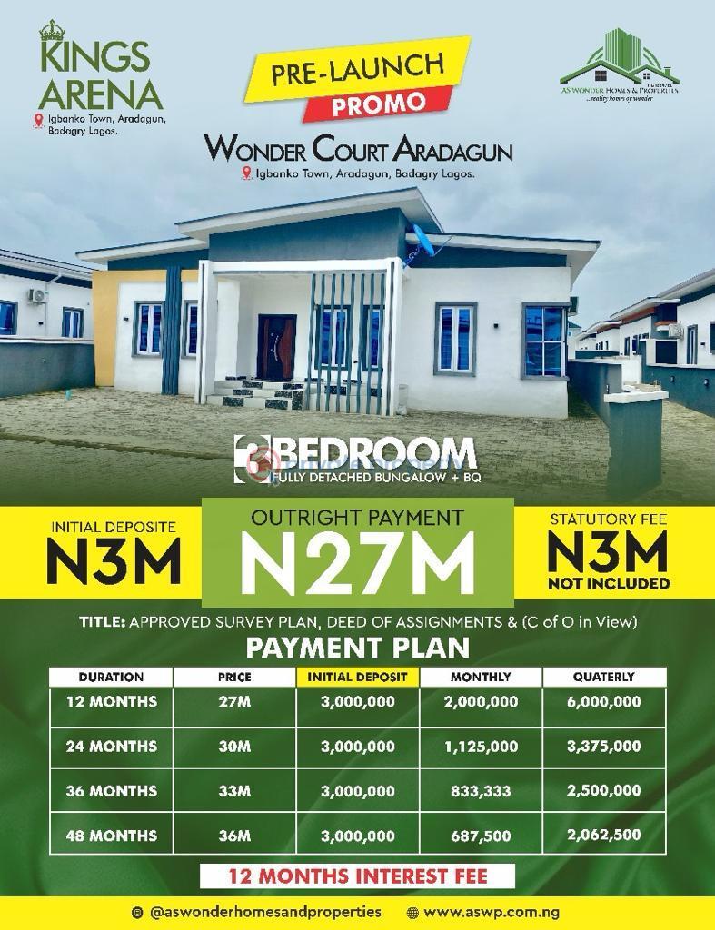 3 bedroom Bungalow For Sale King's Arena Estate, Igbanko Town, Aradagun Badagry Lagos - 1