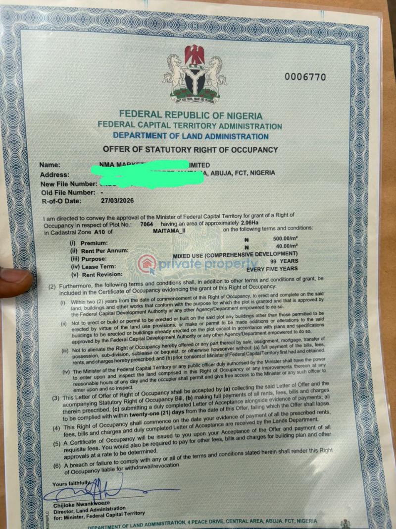 Mixed use Land For Sale Maitama Abuja Phase 1 