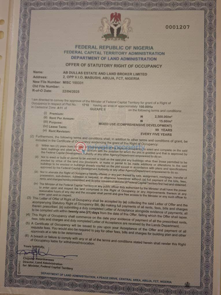 Mixed use Land For Sale Guzape Abuja Phase 1 