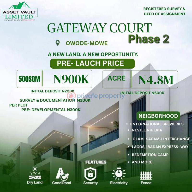 Mixed use Land For Sale Gateway Court Estate Phase 2 Selling On Prelaunch Price,owode Mowe Lagos Extension Ogun