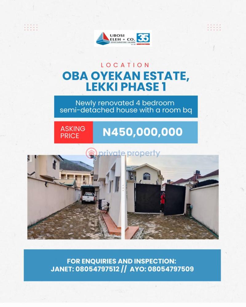 4 bedroom Semi detached Bungalow For Sale Oba Oyekan Estate Lekki Phase 1 Lagos