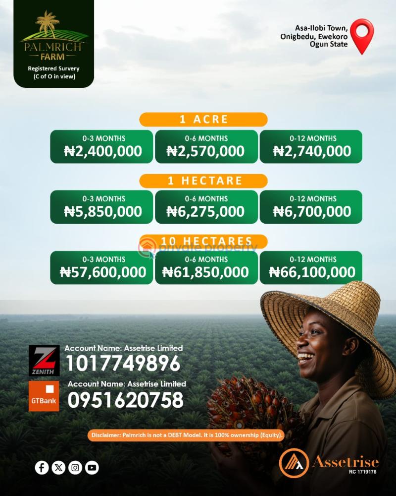 Commercial Land For Sale Palmrich Farm Asa Ilobi Town Onigbedu Ewekoro Ogun State Ogun Ogun area  - 0
