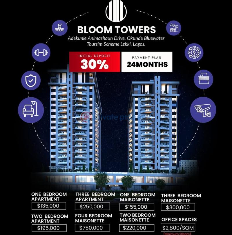 1 bedroom Block Of Flats For Sale Sharing Fence With Blue Water Apartment, Bloom Towers Oniru Victoria Island Lagos