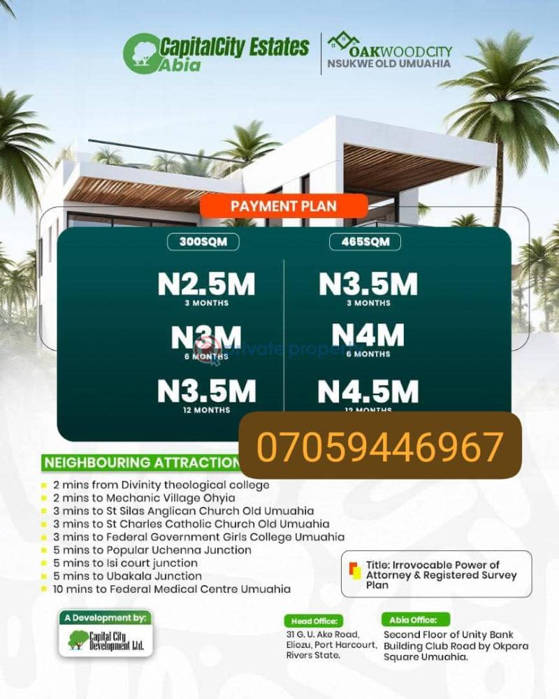 Mixed use Land For Sale Nsukwe Old Umuahia, 5mins To Federal Girls College Umuahia South Abia