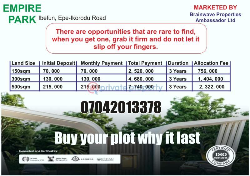 Residential Land For Sale Empire Estate Ogun Ogun area 