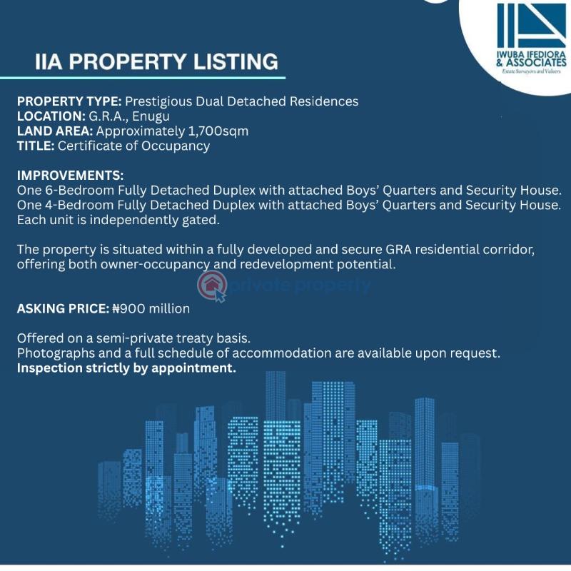 6 bedroom Detached Duplex For Sale G.r.a., Enugu Suburb Enugu Area 