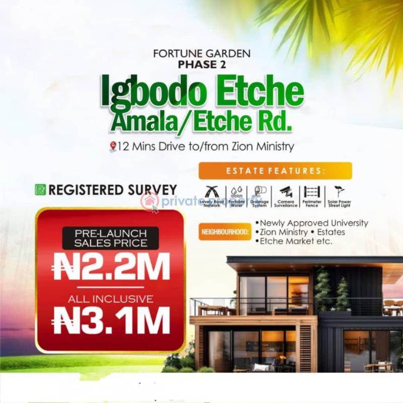 Residential Land For Sale Fortune Garden Estate Phase 2 Igbodo Etche Amala /etche Road 12 Minutes Drive From Zion Ministry Owerri Imo