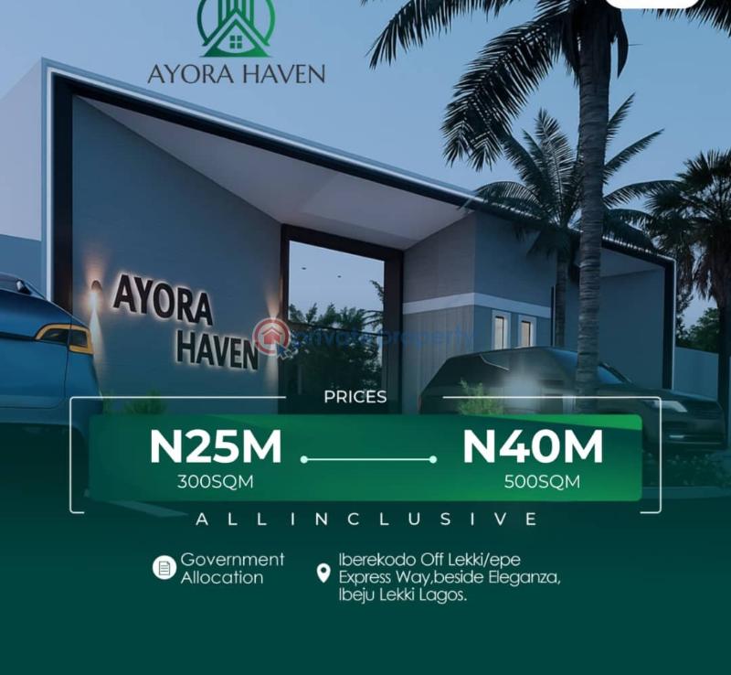 Residential Land For Sale Ayora Haven Located At Iberekodo Off Lekki/epe Express Way, Beside Eleganza Ibeju-Lekki Lagos
