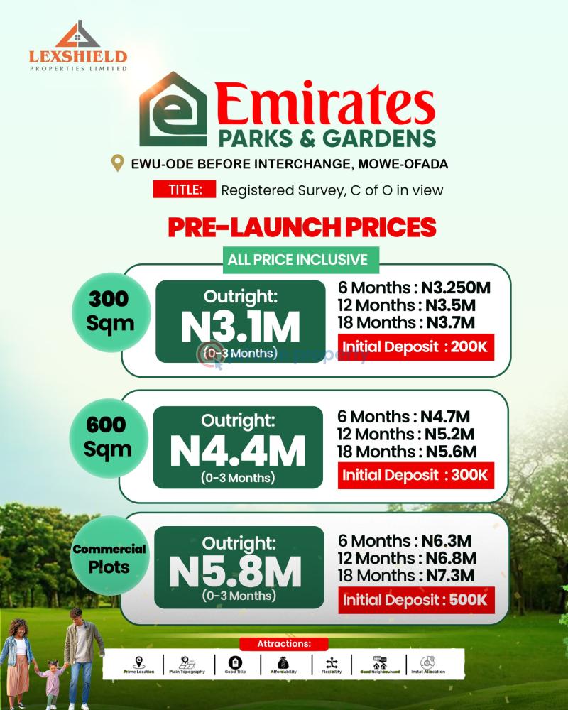 Residential Land For Sale Emirates Park And Gardens Ewu Ode Before Interchange Mowe Ogun area 