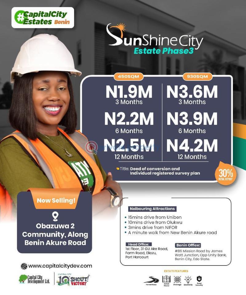 Residential Land For Sale Sunshine City Phase 3 , Obazuwa 2 Community, Benin Edo