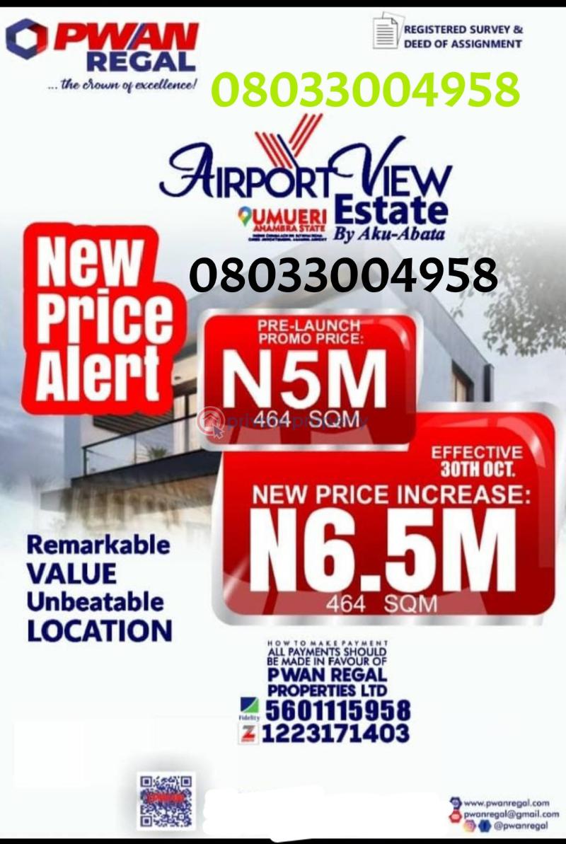 Residential Land For Sale Beside Chinua Achebe International Airport, Umueri Anambra Area 