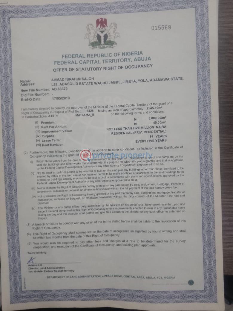 Residential Land For Sale Maitama Abuja Phase 1 