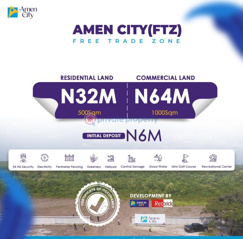 Land For Sale Amen City Free Trade Zone Along Dangote Refinery/lekki Free Trade Zone Road Ibeju Lekki Lagos Free Trade Zone Ibeju-Lekki Lagos - 1