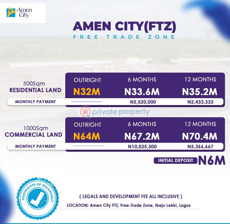Land For Sale Amen City Free Trade Zone Along Dangote Refinery/lekki Free Trade Zone Road Ibeju Lekki Lagos Free Trade Zone Ibeju-Lekki Lagos - 0