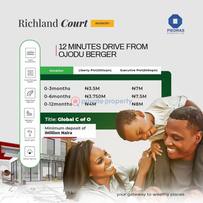 Residential Land For Sale Richland Court At Magboro, 12 Minutes From Ojodu Berger Along Lagos Ibadan Expressway Ogun area 