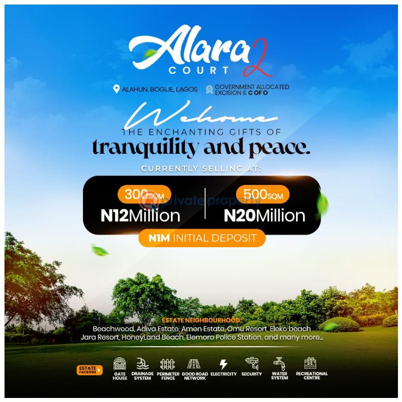 Residential Land For Sale Alara Court 2 Located At Alahun, Bogije 10minutes Drive To Eleko Beach Eleko Ibeju-Lekki Lagos