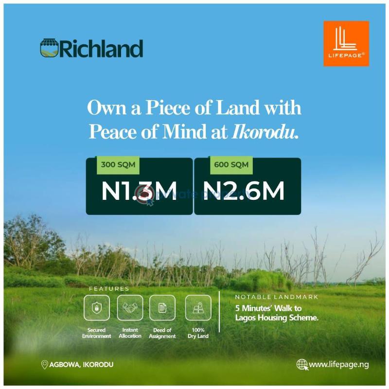 For sale Land Richland Estate Agbowa Ikorodu Lagos (PID 1PALNT