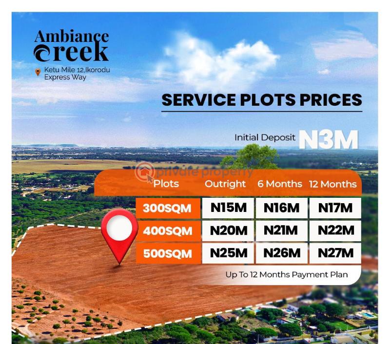 For sale Land Ambiance Creek,ketu, Mile 12, Ikorodu Expressway Mile 12