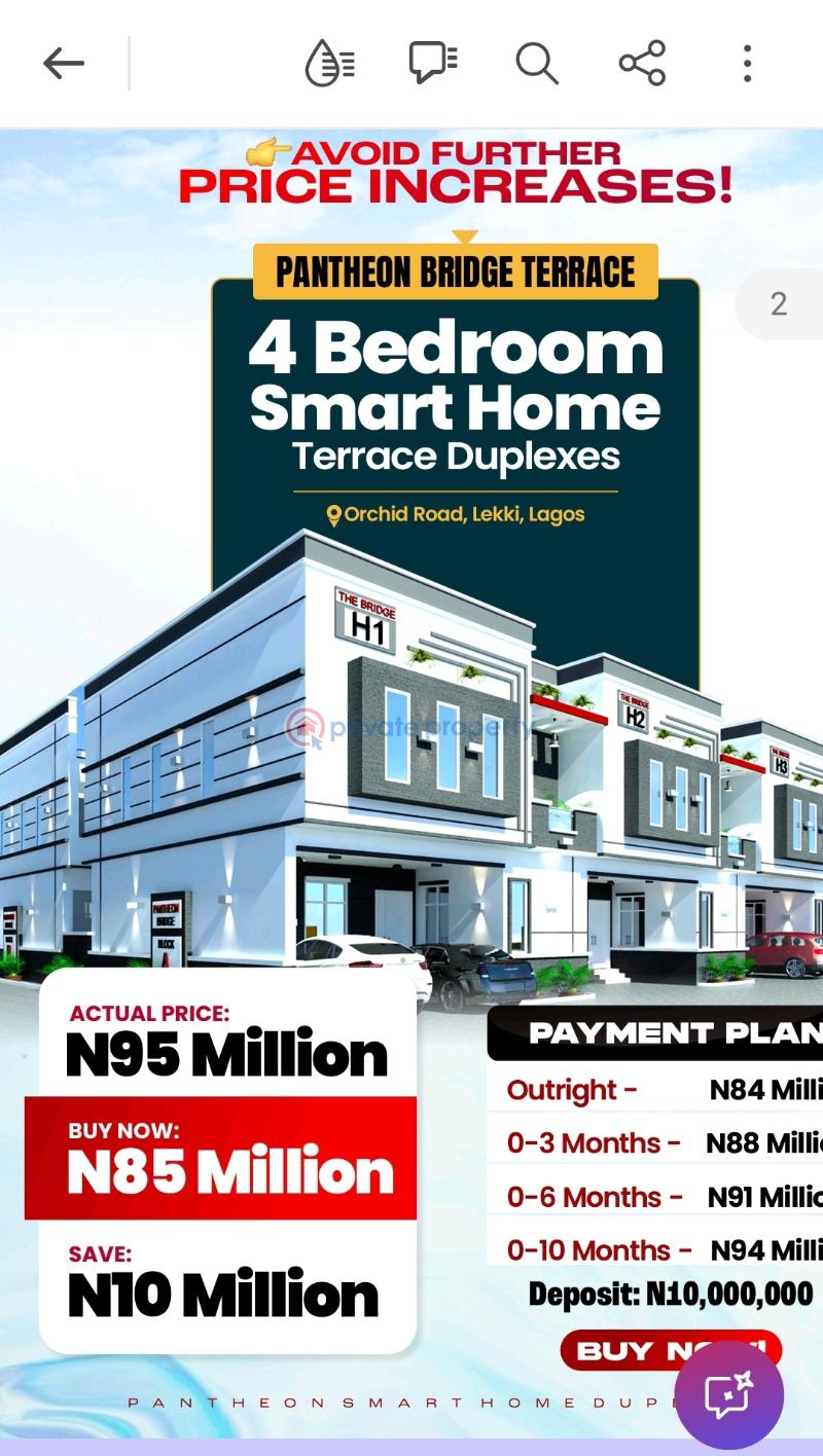 4 bedroom Terrace For Sale Pantheon Bridge Street ,along Orchid Hotel Road, Before Cooplag Estate, Lafiaji Lekki Lagos - 0