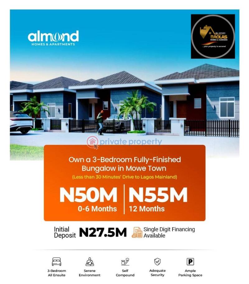 2 bedroom Bungalow For Sale Almond County Estate, Mowe Town. Mins Drive To Redemption Camp. Mowe Ogun area 