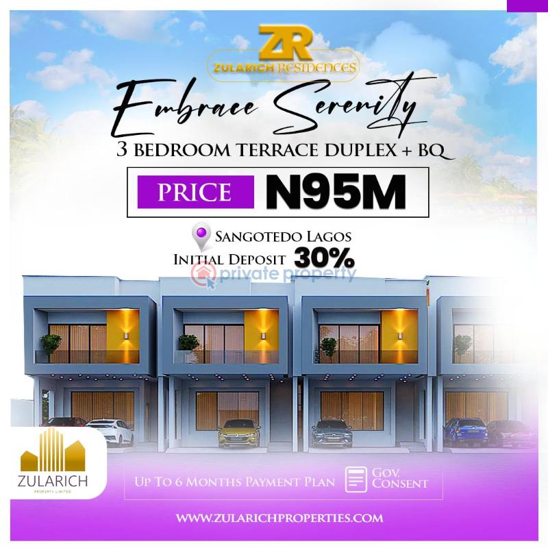 3 bedroom Terraced Duplex For Sale Zularich Residence, Inside Ajayi Apata Estate, Beside Fara Park, Sangotedo Ajah Lagos - 0