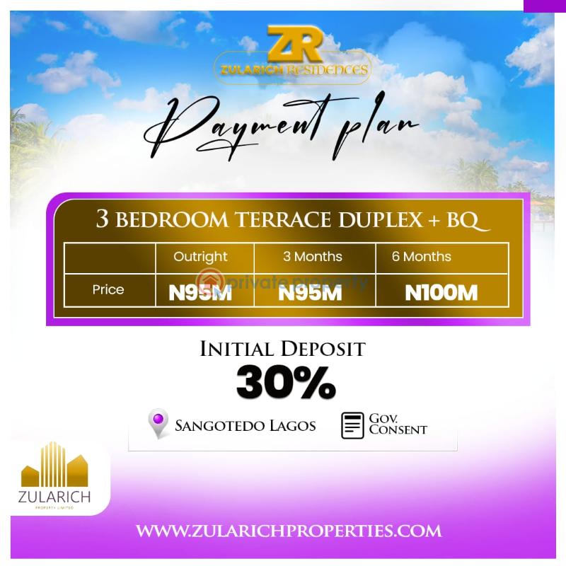 3 bedroom Terraced Duplex For Sale Zularich Residence, Inside Ajayi Apata Estate, Beside Fara Park, Sangotedo Ajah Lagos - 1
