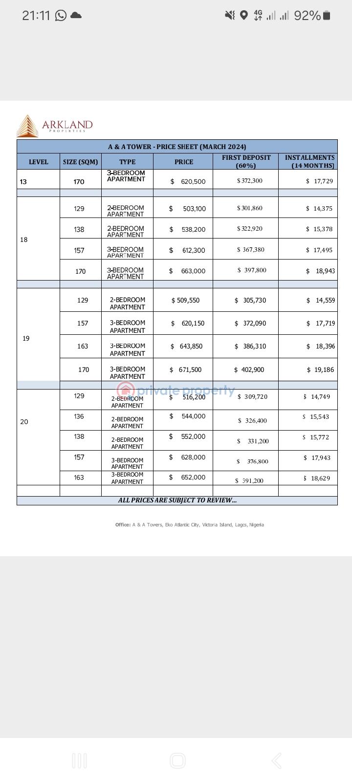3 bedroom Block Of Flats For Sale A & A Towers Eko Atlantic City Victoria Island Lagos Eko Atlantic Victoria Island Lagos - 1