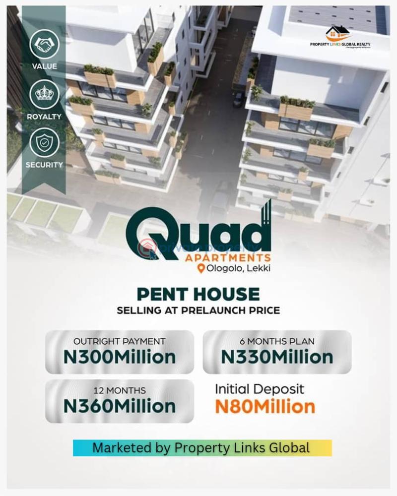 2 bedroom Penthouse For Sale Quad Apartment Very Close To Chevron And Circle Mall, Eleganza Mall This Property Is In Build Up Location. Ologolo Lekki Lagos
