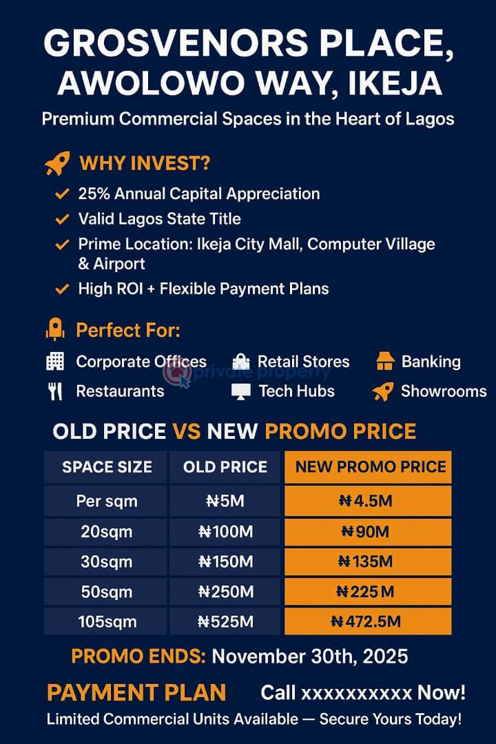 Office For Sale The Grosvenors Place, For Office Space/shop/mall. Good For Business Obafemi Awolowo Way Ikeja Lagos - 14