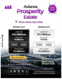 Residential Land For Sale Aviance Prosperity Located At Mowe Ofada Selling Fast Mowe Ogun area  Residential Land For Sale Aviance Prosperity Located At Mowe Ofada Selling Fast Mowe Ogun area