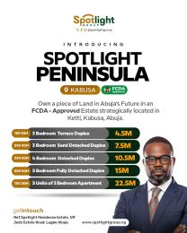 4 bedroom Residential Land For Sale Street: Along Kabusa–ketti Road (or The Exact Road Name If Your Company Has One) * Estate: Spotlight Peninsula * Neighborhood: Kabusa (ketti Axis), Abuja Kabusa Abuja Phase 3 